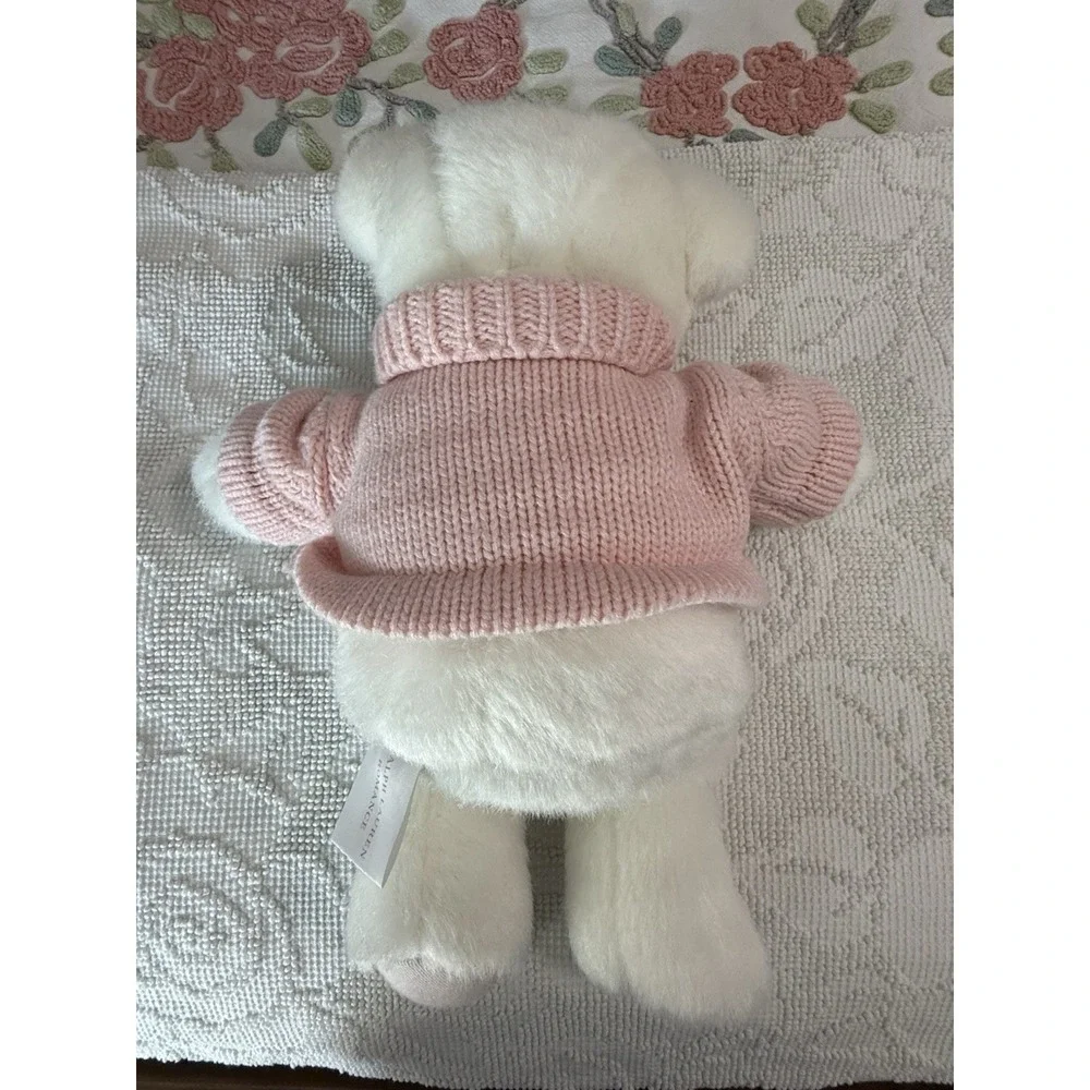 Ralph Lauren Romance Teddy Bear White Plush Pink Knit Pony Logo Sweater